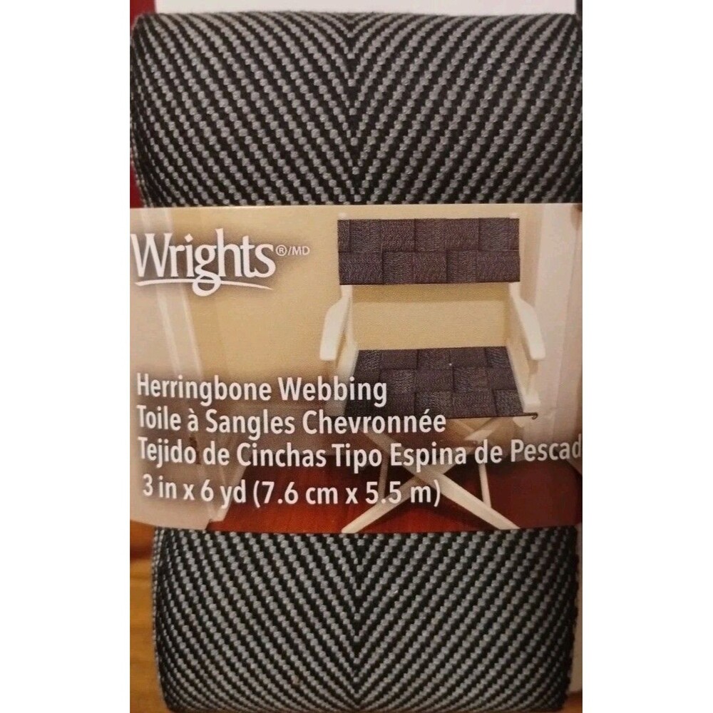 Wrights Herringbone Extra Wide Lightweight webbing 3" x 6 yd Chevron Black Gray